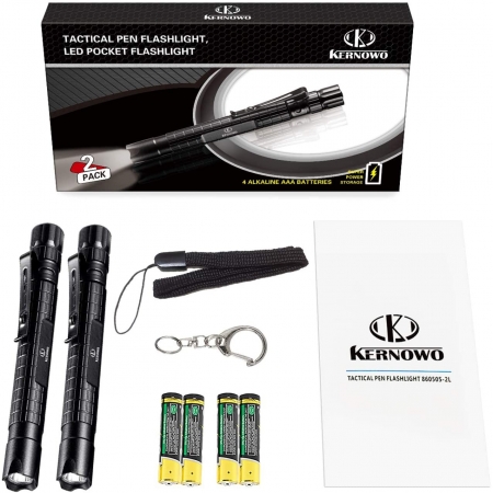 Flashlight Led Pen Pocket Light - [2 PACK] K KERNOWO Small EDC Tactical Penlight Waterproof with Clip Super Bright 240 High Lume