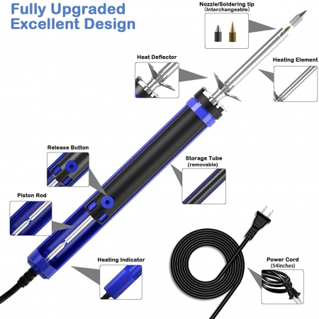 Desoldering Gun, Solder Sucker Desoldering Iron Electric Desoldering Tool with Desoldering Nozzles, Solder Wick, Soldering Tip a