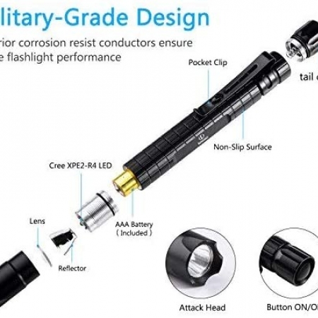 Flashlight Led Pen Pocket Light - [2 PACK] K KERNOWO Small EDC Tactical Penlight Waterproof with Clip Super Bright 240 High Lume